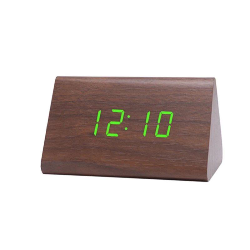 

Sound Control Alarm Clock Digital Thermometer Brown Wood Calendar Custom Table Clock