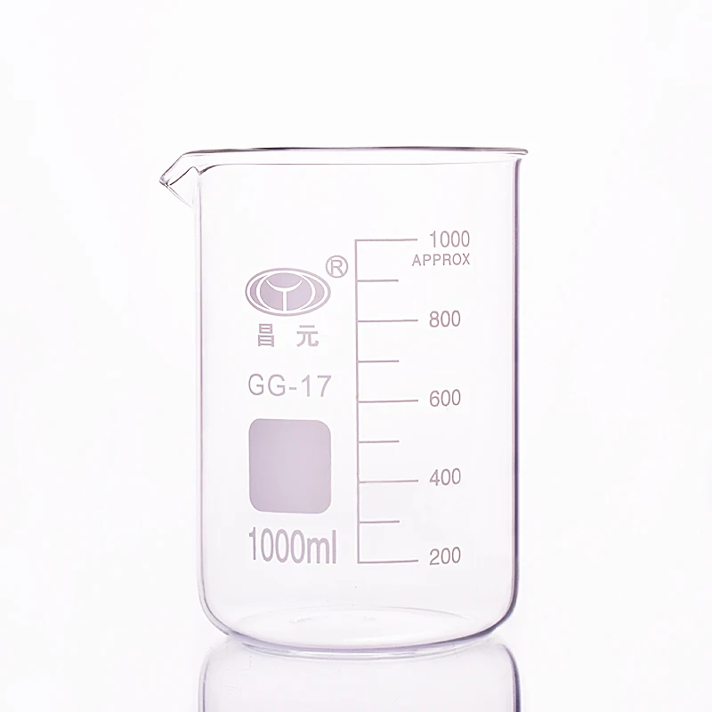 Мензурка низкой формы, емкость 1000 мл, внешний диаметр = 105 мм, высота = 145 мм, лабораторный стакан