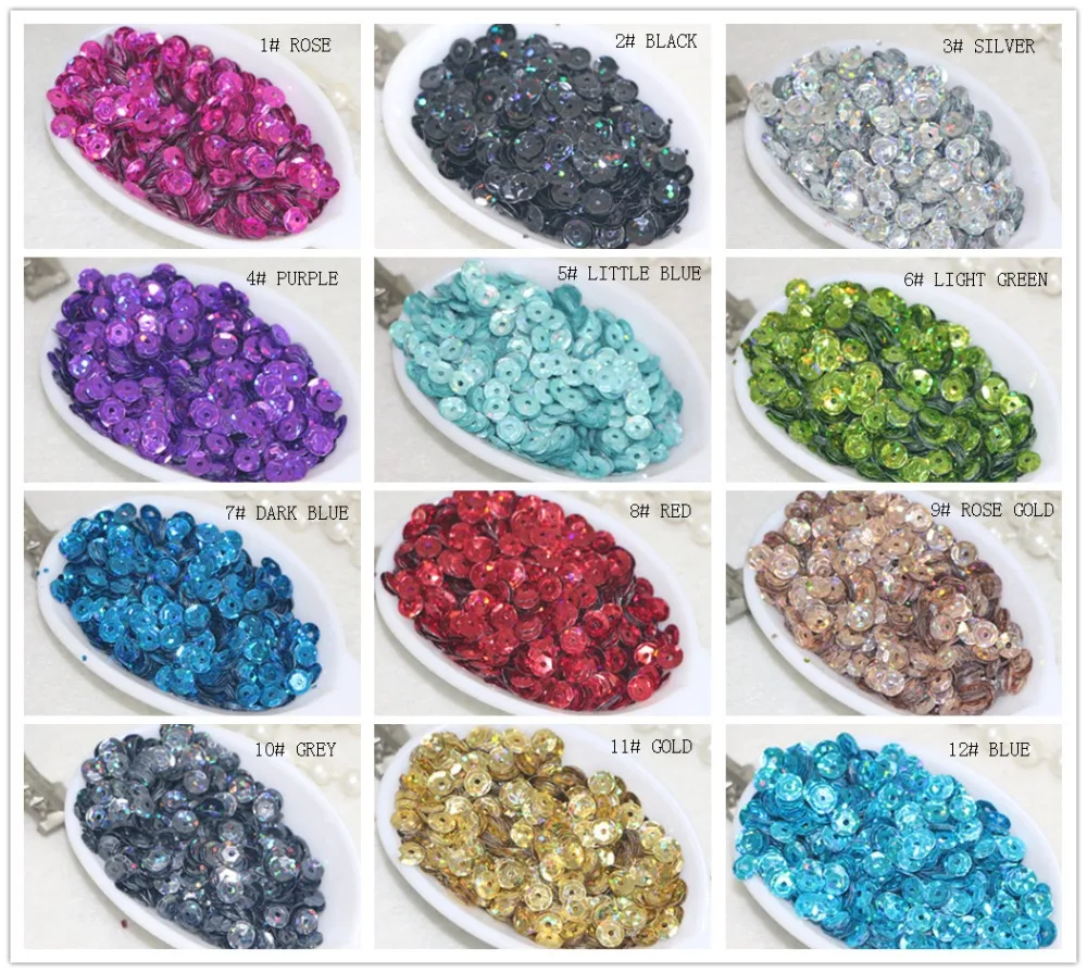 

HIGH QUALITY DIY 5MM sequins laser bright color sequins 12 COLORS x 10g TOTAL 120G, can choose color