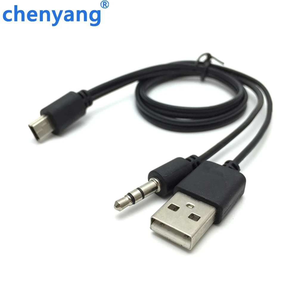 Высококачественный 2 в 1 USB мини 5 Pin + 3 мм AUX кабель Черный и зарядное устройство для