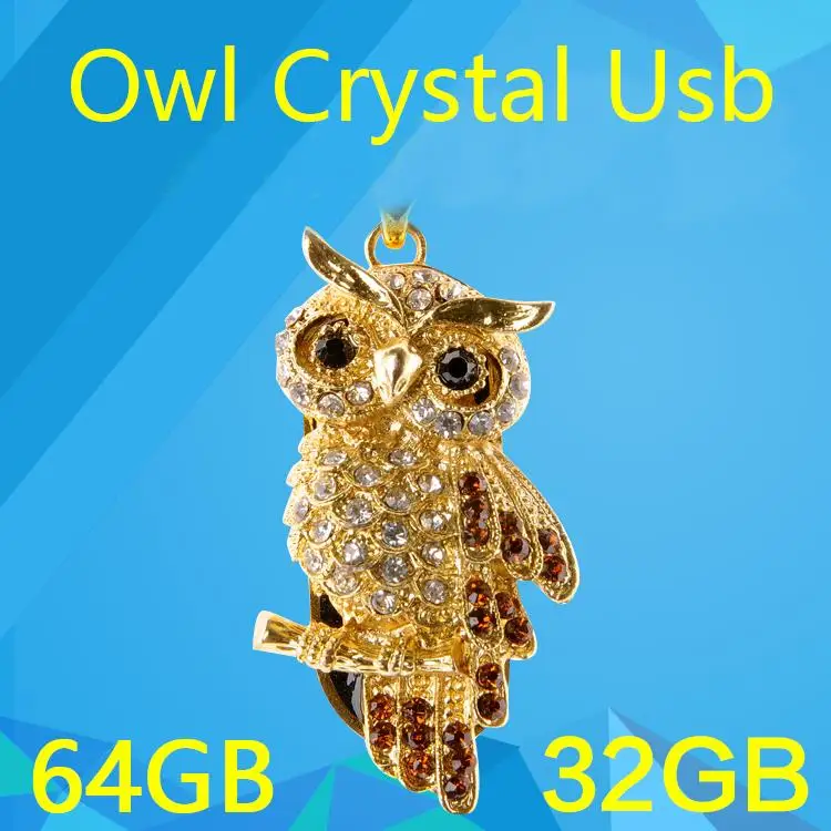 Лучший Мини Хрустальная Сова USB Flash Drive Ожерелье (Золото) водонепроницаемый 8 ГБ 16 ГБ 32 ГБ 64 ГБ 128 ГБ Флэш Памяти Флешки 1 ТБ 2 ТБ Stick Ключ карты