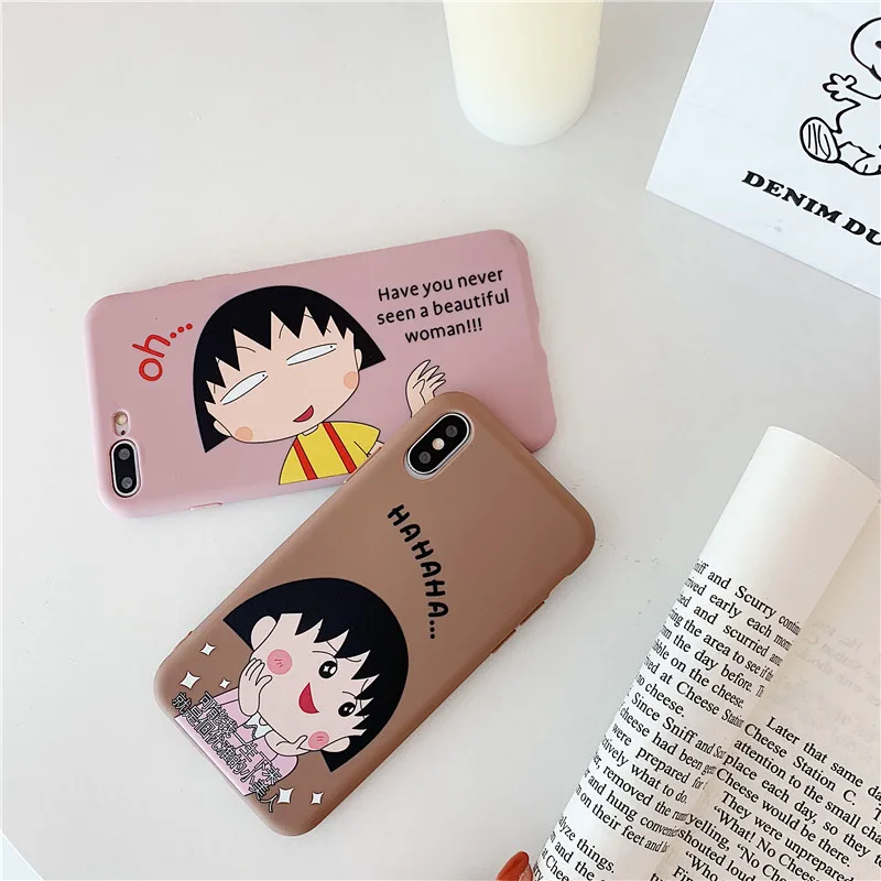 

Frosted soft TPU Case for iphone 6 6s 7 8 plus X Xs Max XR Phone Case Lovely Japan cartoon Chi-bi Maruko pattern back cover
