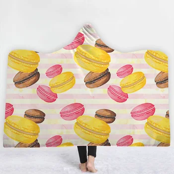 

Sweet Macaron Cake Series Printed Hooded Blanket Thick Warm Soft Simple Wearable Hat Blanket Portable Outdoor/Home Blanket Throw