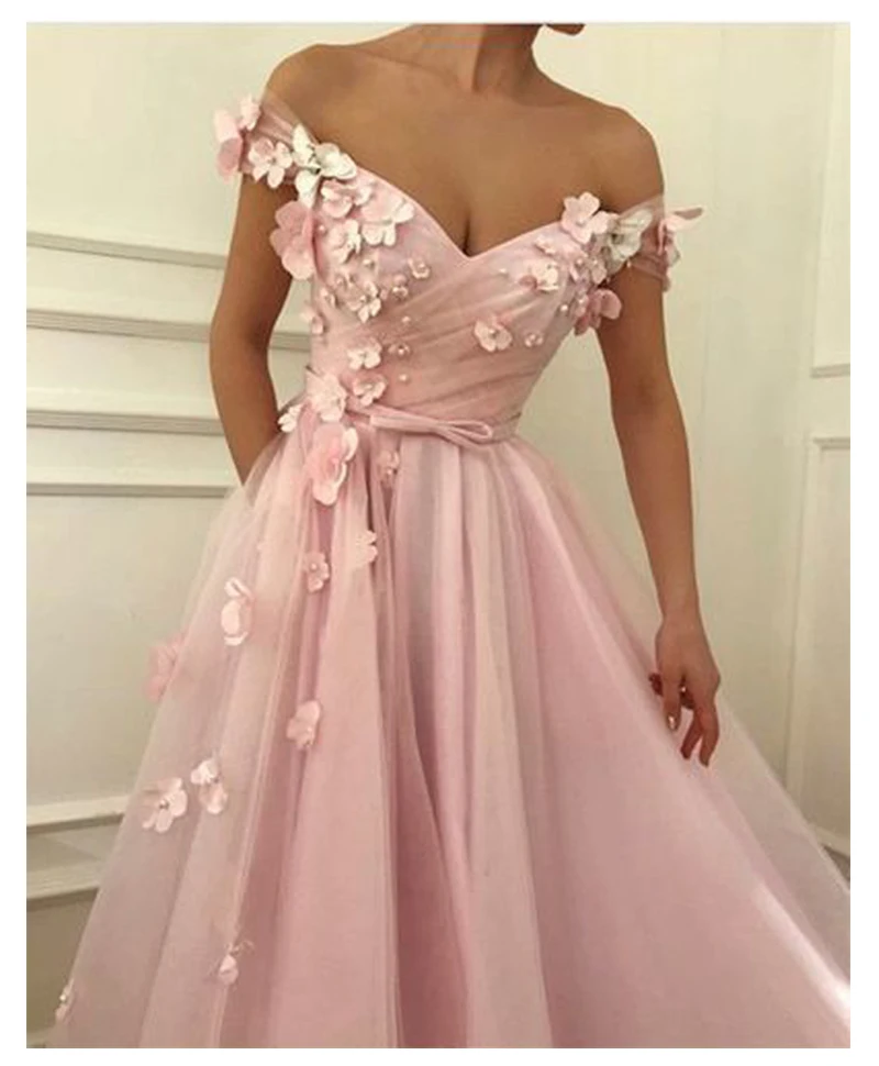 Розовое вечернее платье, вечерние платья, вечерние платья, платья для выпускного вечера, платья с объемными цветами и бисером, вечерние платья