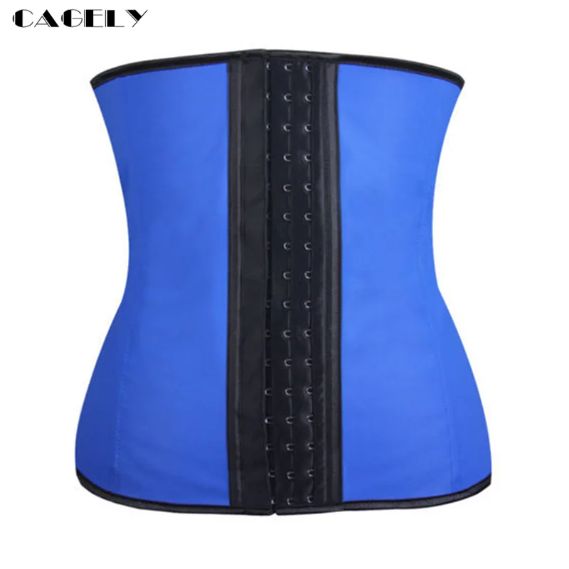 Blue Latex Corset Waist Trainer Cincher Workout Body Shaper Hook&Eyes