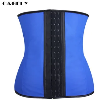 

Blue Latex Corset Waist Trainer Cincher Workout Body Shaper Hook&Eyes Latex Waspie Basque Sexy Sporting Shapewear