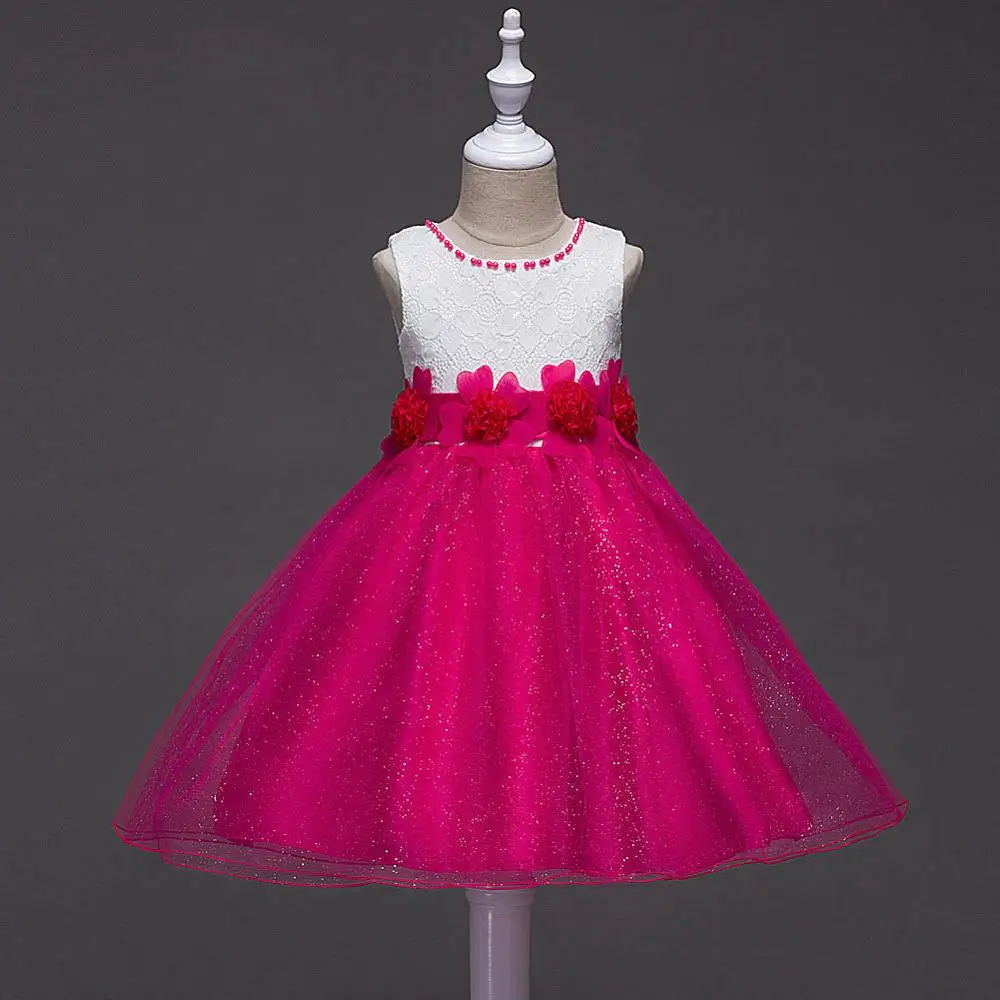 Cielarko/платье с цветочным узором для девочек; блестящие детские праздничные платья; пышные детские кружевные платья; Детские бальные платья на день рождения; Одежда для девочек - Цвет: Rose