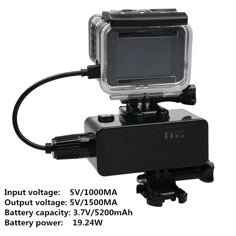 ORBMART 5200mAh Waterproof Extended Battery Side Power Bank For Gopro Hero 5 6 7 Session Xiaomi Yi