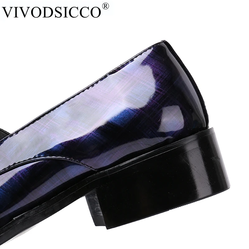 VIVODSICCO/Новые Мужские модельные туфли; модные стильные мужские свадебные туфли из натуральной лакированной кожи; мужские слипоны с металлическим носком; Sapato