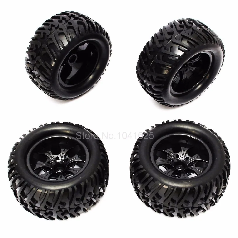 4 Pieces RC Monster Truck Wheels Tires Complete Foam Inserted Hex 12mm For 1 10 Scale