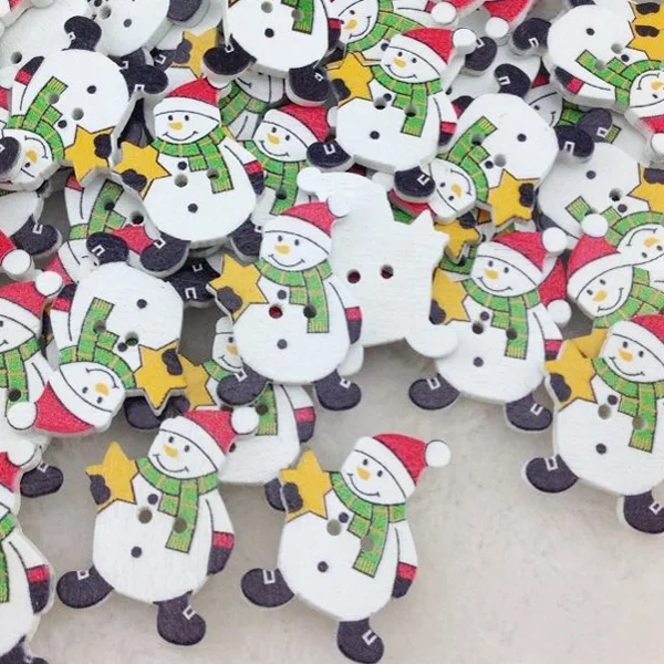 

50pcs Snowman Christmas Wood Scrapbooking Sewing Button WB51