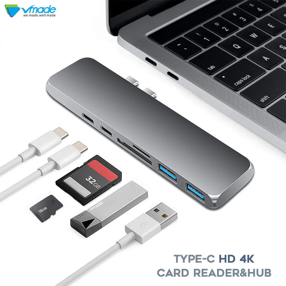 

Vmade 7 in 1 PD Port Converter USB C HUB For Macbook Pro Samsung Galaxy S9 Huawei P20 USB 3.1 Type C To HDMI SD/TF Card Slot