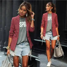ZOGAA Women Vintage Plaid Blazer Autumn Pockets Lapel Jackets Female Retro Suits Coat Casual Red Work Feminino Outerwear Coats
