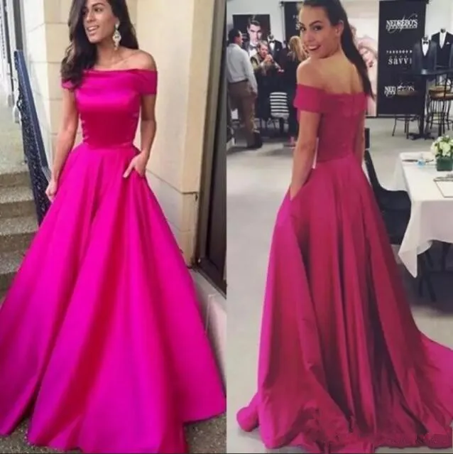 

New Fuchsia Cheap Prom Dresses 2017 Off Shoulder boat neck A Line Modest Arabic marsala Evening Party gown Special occasion