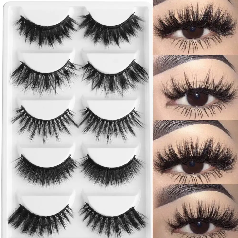 

5 Pairs Multipack 3D Mink False Eyelashes Soft Handmade Wispy Fluffy Long Lashes Natural Eyelash Faux Eye Lashes Makeup Tools