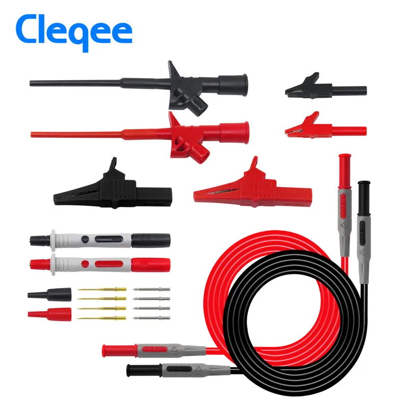 

Cleqee P1600B Multimeter Test Lead Kit 10-in-1 Automotive Electronic Probe Kits Alligator Clip Banana Plug Test Hook Cable Set