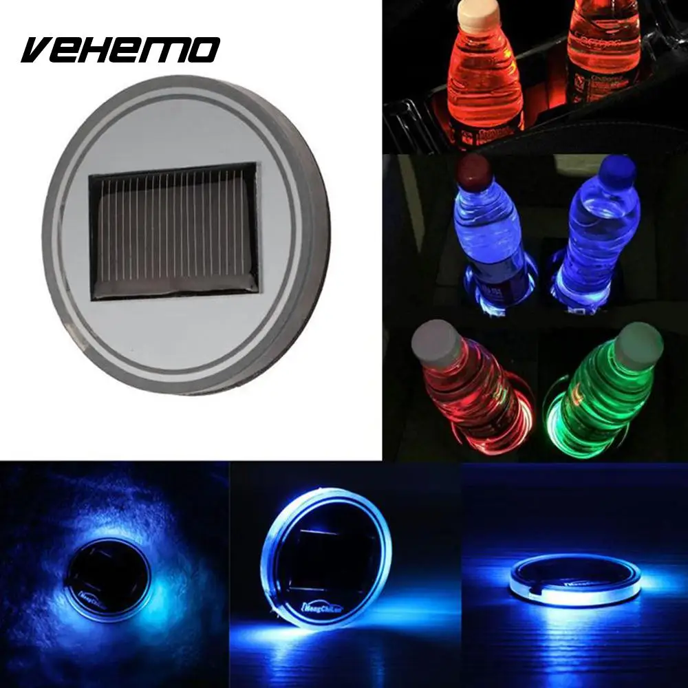 Vehemo 6.8cm Solar Powered Cup Holder Atmosphere Light Coaster Bottom Pad Universal Mat IP67 Waterproof Cover 7 Colors | Автомобили и