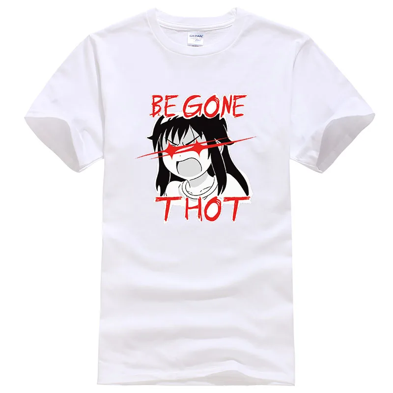 

Summer Tops Hip Hop Begone Thot Ahegao T shirt Men O-Collar 100% Cotton Short Sleeve Casual Male T-shirt Unisex Tees T392