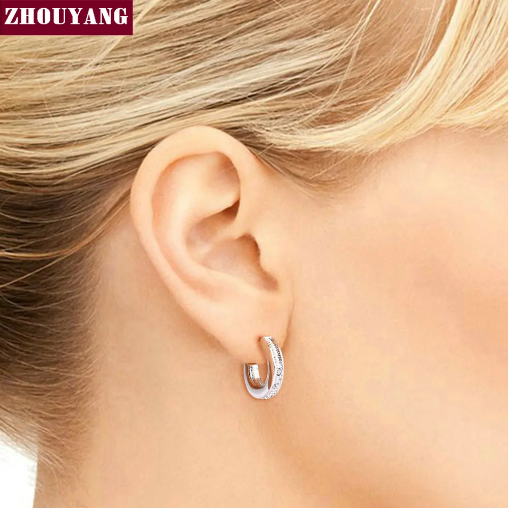 ZHOUYANG Top Quality ZYE342 Classic Arc-shaped Crystal Silver Color Earring Austrian Crystal Wholesale