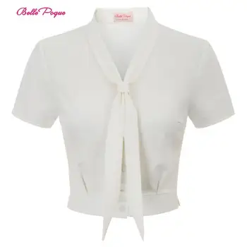 

Belle Poque shirt Women summer Stylish Solid Color Short Sleeve Self-tie Bow-knot Shirt Button placket classic lapel Tops ladies