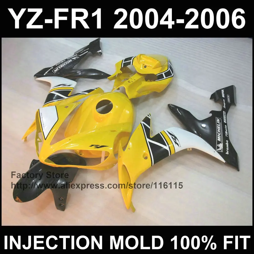 

MOTOMARTS 100% right yellow black bodywork for YAMAHA YZF R1 fairings 2004 2005 2006 YZF1000 1 YZFR 04 05 06 fairing Full inject
