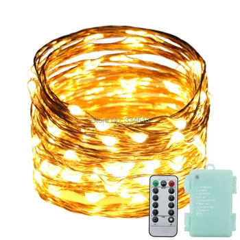 

6AA Battery Powered 10M 100LED Fairy String Lights, Copper Wire Decoration Christmas Garden Lights 8 Flash + Remote Control