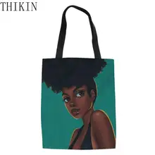 THIKIN АФРИКАНСКАЯ ДЕВУШКА печати для женщин складные сумки для покупок для Recycle черный книги по искусству дамы плеча Shopper хранения Холст Tote Сумки