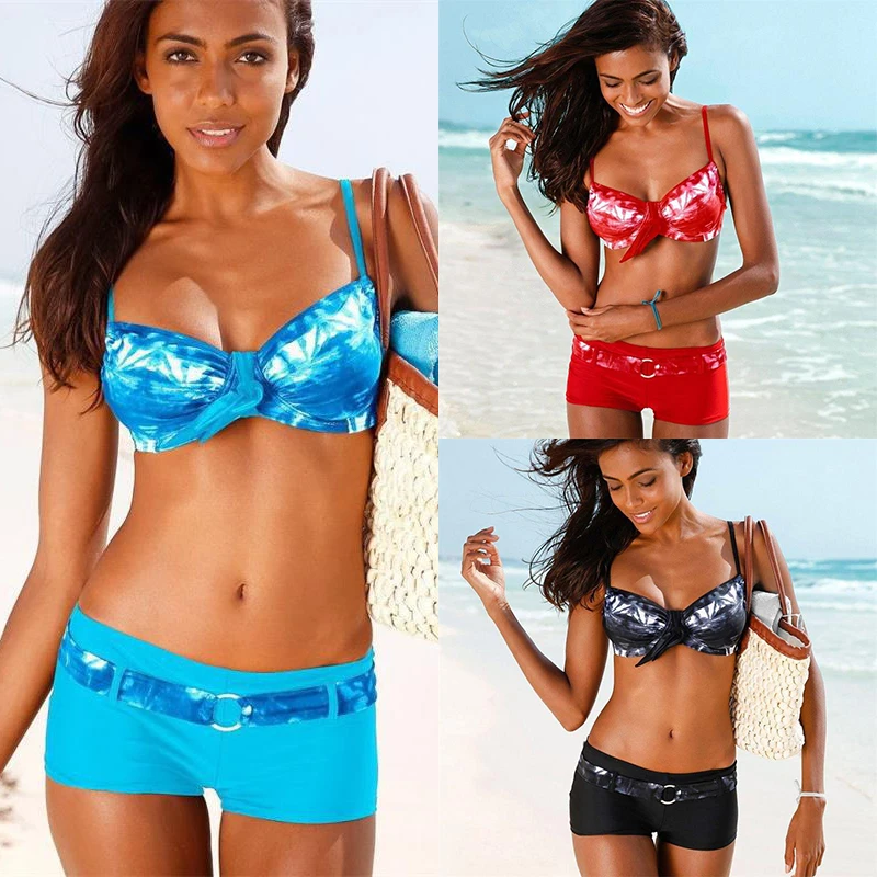 

Plus Size Swimwear Women Two Piece Swimsuit Bikini 2019 High Waist Sexy Bikini Set Bathing Suit Women Red Blue Beachwear Summer
