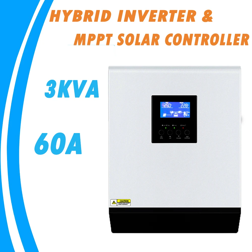 3KVA чистый синусоидальный Гибридный инвертор 24В 220В встроенный 60A MPPT PV Контроллер