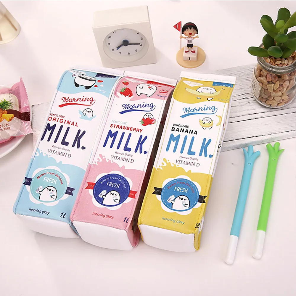 

Large Capacity Creative 3pcs Cute Storage Bag Pencil Case Creative Milk Pencil Stationery Bag For Kids Novelty Item