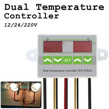 

AC 12V 24V 220V Digital Dual Thermostat Regulator Relay Temperature Controller Temp Switch for Incubator with Dual Sensor