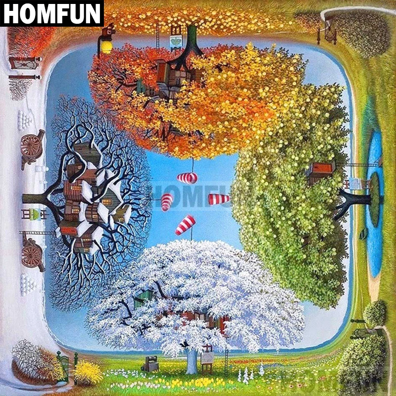 

HOMFUN Full Square/Round 5D DIY Diamond Embroidery "four seasons" Diamond Painting Cross Stitch Rhinestone 5D Decor A02081