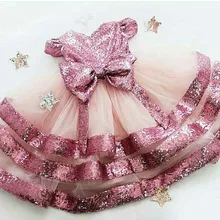 Блестящая подвеска, блестки, нежно-розовый тюль, Платья с цветочным узором для девочек Многоуровневое платье для выступлений, Пышное Платье для малышей, праздничное платье для дня рождения