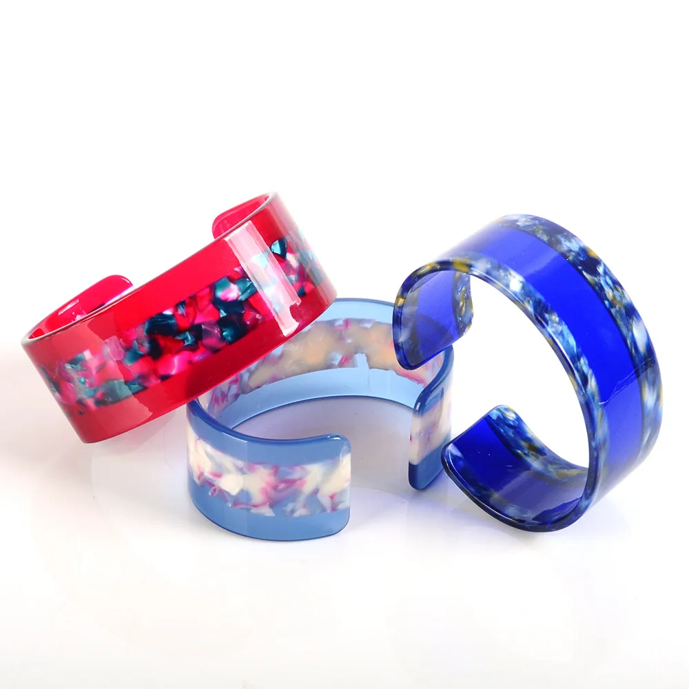 

Red Blue Broken Flower Pattern Opening Bracelet for Women Personality Bohemian Big Round Bracelet Fashion Accessories Wholesale