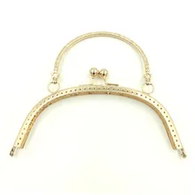 10Pcs Bronze Tone Clutch Metal Rectangle Frame Kiss Clasps Lock Handbag Handle Clear Rhinestone 20.5x9cm