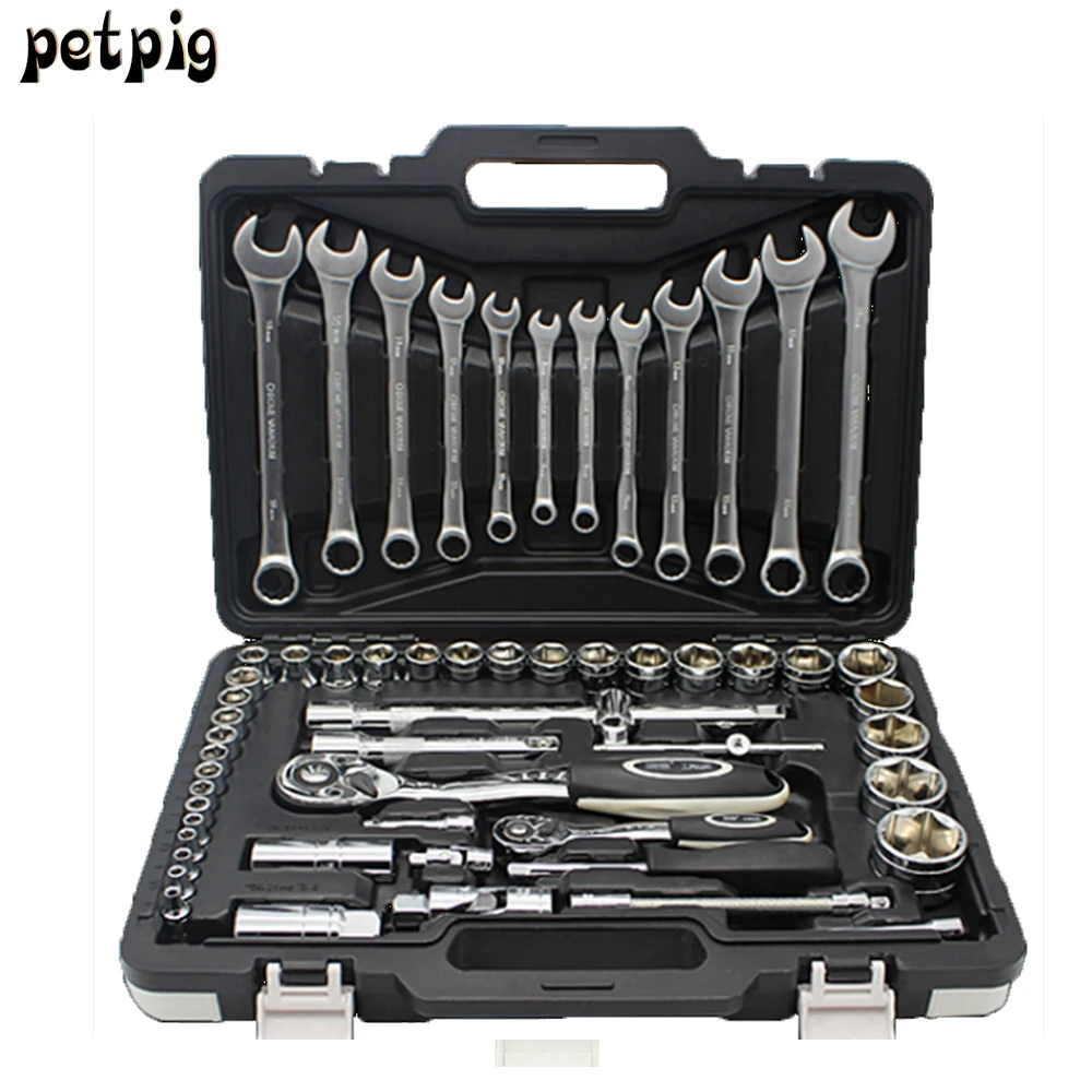 

Petpig 61PCS Car Repair Tool Wrench Set Set Ratchet Wrench Two with Wrench Tool Set Car Motorcycle Tools