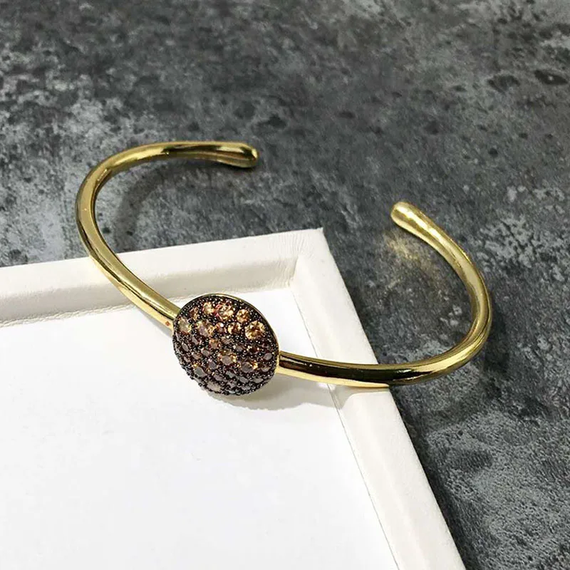 

SLJELY Famous Brand Design 6 Colors Cubic Zirconia Round Button Bangle Multicolor CZ Charm Bracelet Women Girls Luxury Jewelry