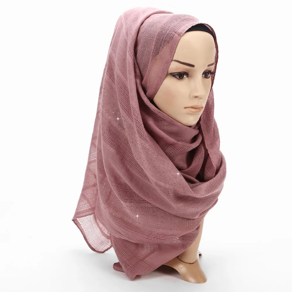 Women Shiny Shawls Fashion Hollow Muslim hijab Cotton Scarves Islamic