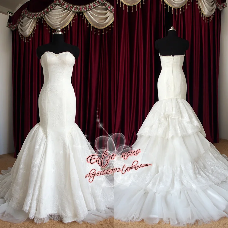 

real photos sweetheart lace sexy mermaid vintage wedding dress Brides 2015 new hot tiered pearls vestido de noiva bridal gowns