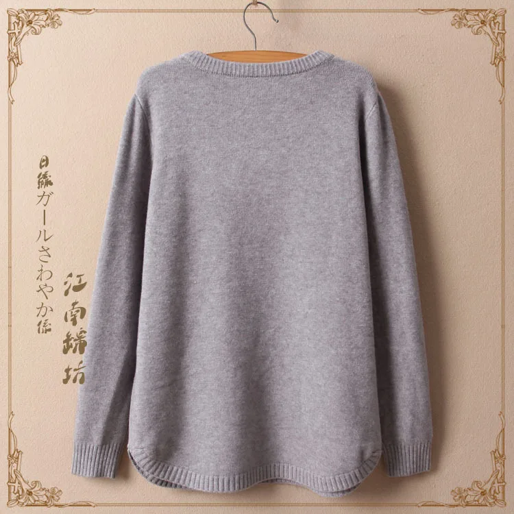 grey sweater Neploe/милый женский свитер с мультяшной аппликацией и круглым вырезом; Вязаный милый женский пуловер; Новинка года; сезон осень-зима; Sueter Mujer; 68880 - Цвет: grey sweater