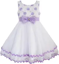 Sunny Fashion Girls Dress Purple Flower White Tulle Pleated Wedding Party Child Clothes 2017 Summer Princess
