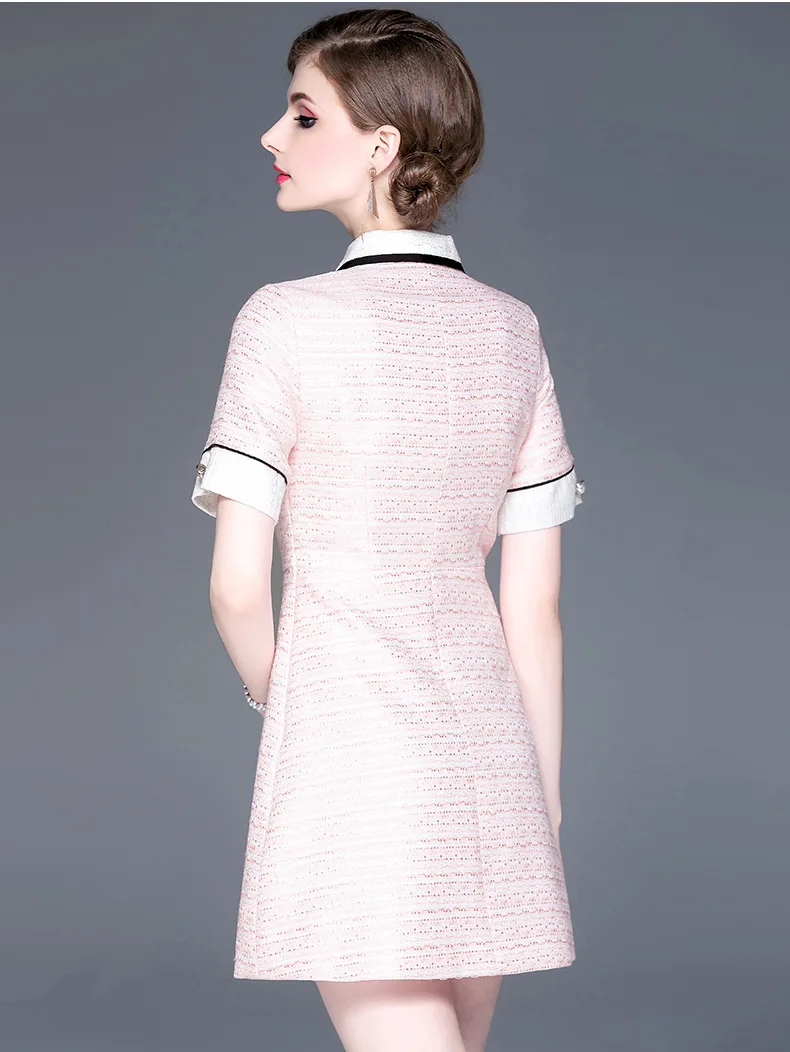 New Summer Splicing webbing dresses women's temperament heavy work stitching doll collar Short sleeve slim a word dress