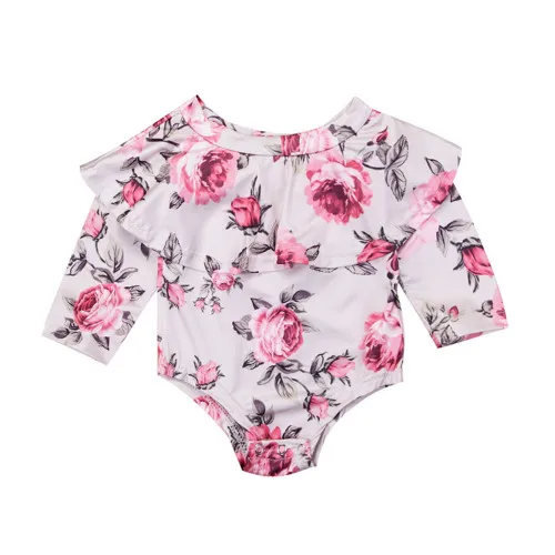 Floral Новинка; Мода; комплект для маленьких девочек с длинным рукавом с открытыми плечами с цветочным принтом; для девочек, в полоску, цвет красного вина, хлопковые боди, комбинезон, одежда, костюмы, летний костюм с рисунками - Цвет: Floral