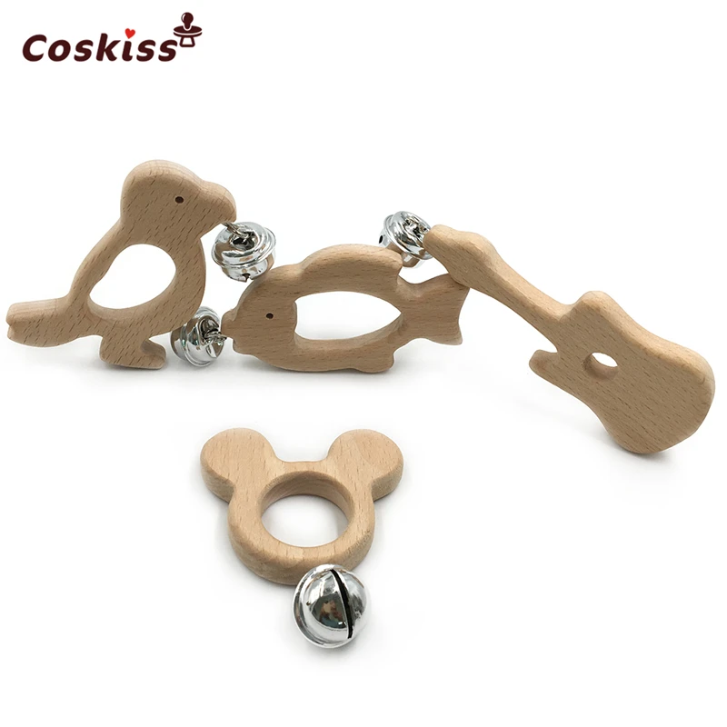 Wooden Teether Handmade Animal goldfish Teether Rattle Kids Teething Pendant DIY Baby Teether 