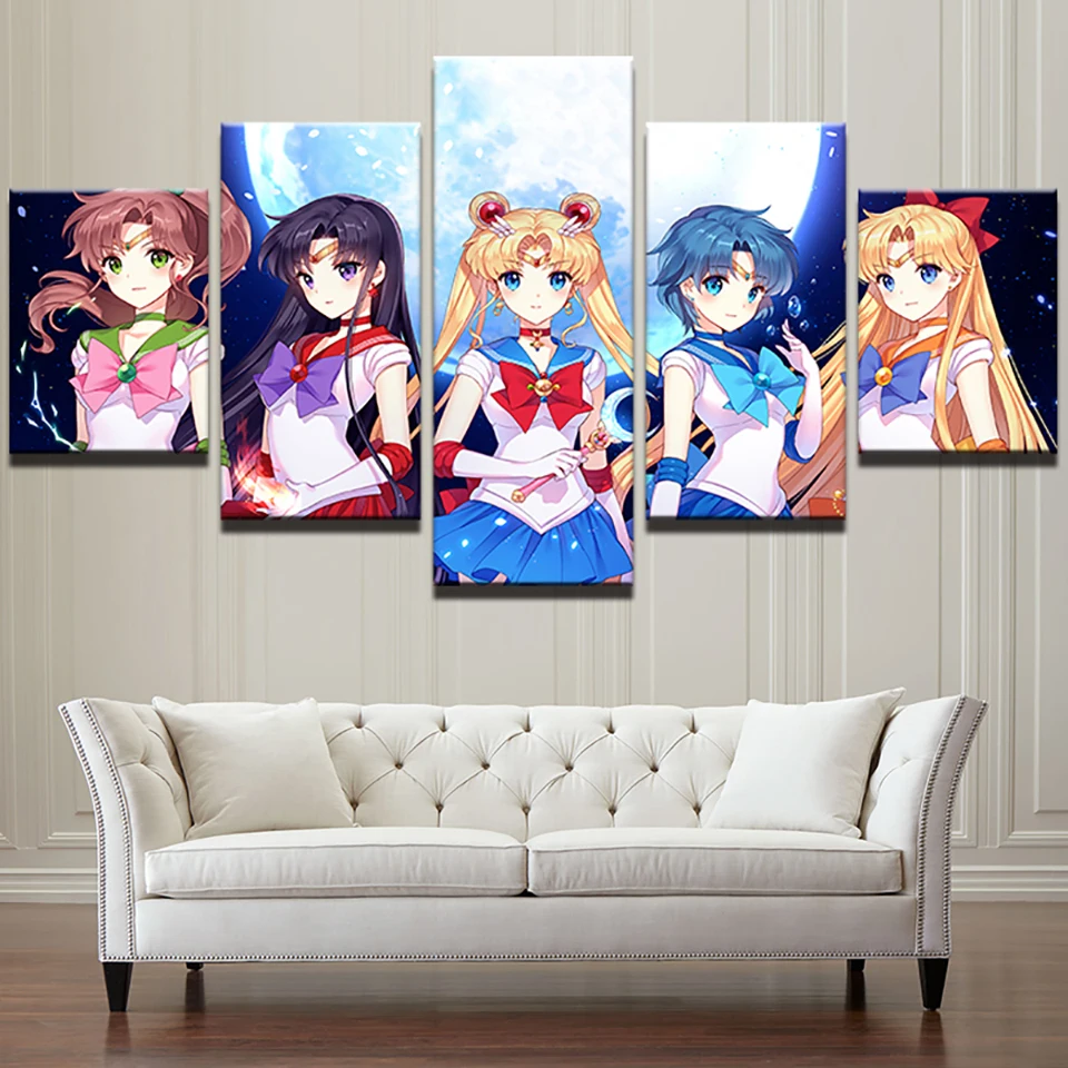 

HD Print Painting Painting Canvas Wall Art Home Decoration Living Room Canvas Painting 5 Pieces Sailor Moon Colorful Anime