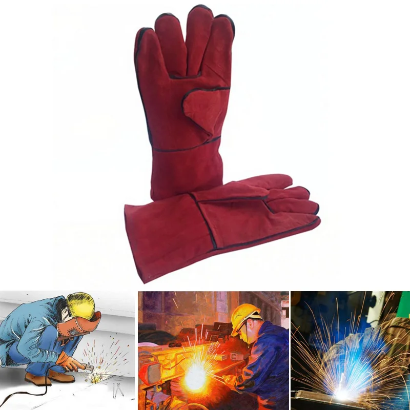 Сверхпрочные сварочные перчатки Arc Tig Mig сварщик термостойкие кожаные печи огонь красный сад защитные перчатки для барбекю