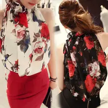 Шифоновый топ, Майка M L XL XXL, летняя новая женская майка без рукавов с цветочным принтом, шифоновая Повседневная футболка, жилет, укороченные топы, майка