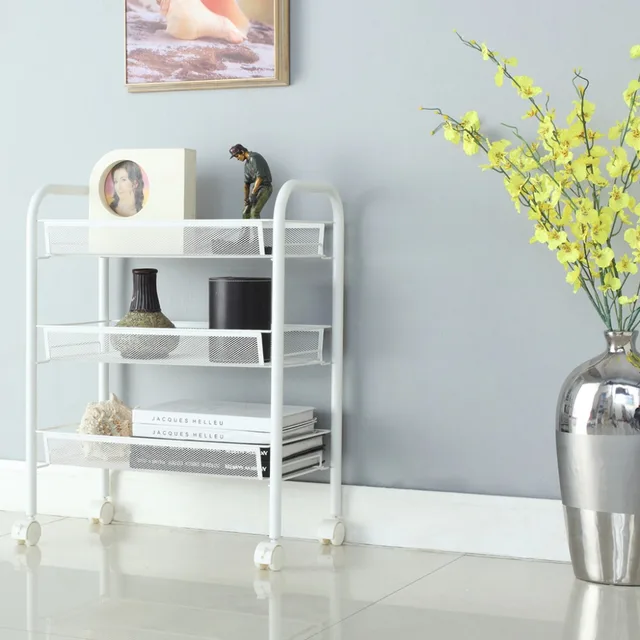 Langria 3 Tier Metal Mesh Rolling Cart Multifunctional Storage Langria 3 Tier Metal Mesh Rolling Cart Multifunctional Storage Shelving Rack For Kitchen Bedroom Bathroom