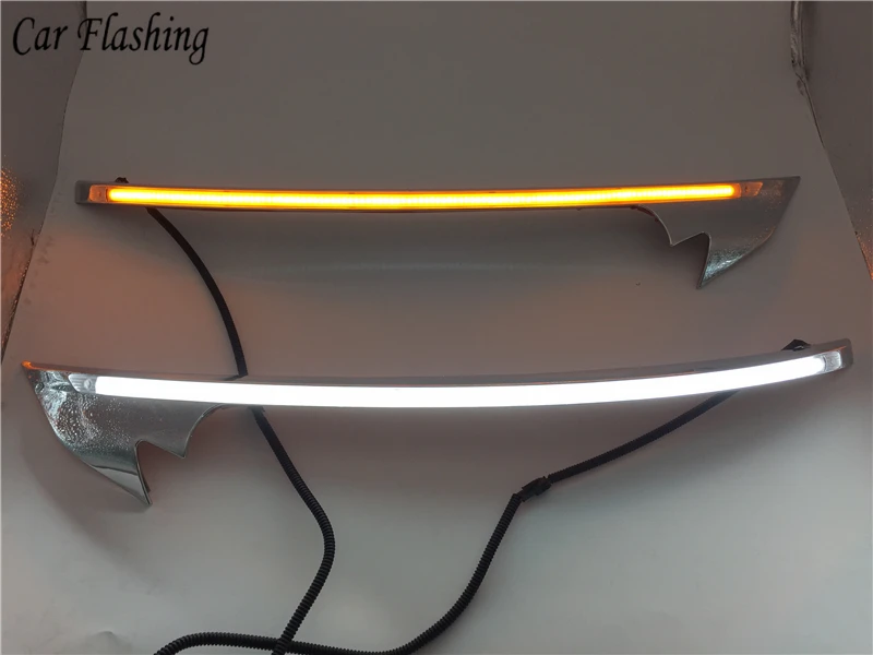 2PCS LED Daytime Running Light Yellow Turn Signal Relay Car Headlight Eyebrow Decoration For Hyundai IX35 2010 2011 2012 2013