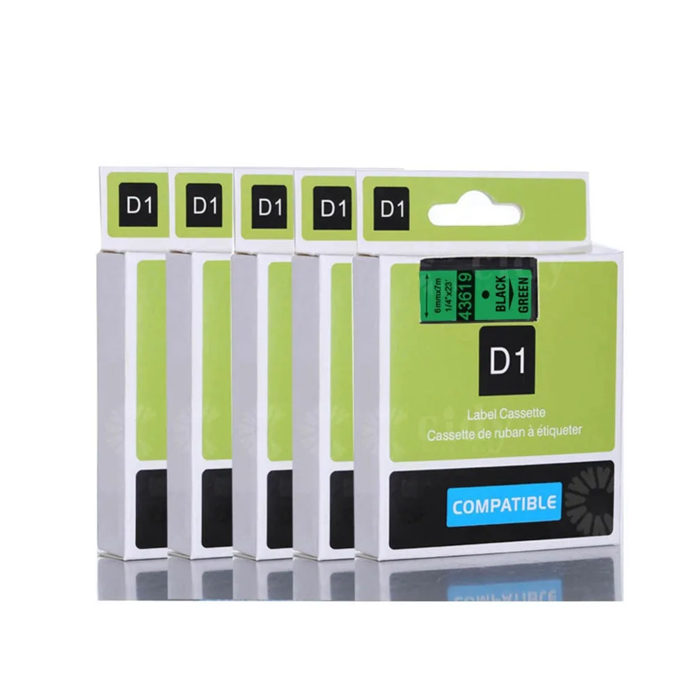 cidy 5pcs Compatible Dymo Labelmanager 6mm D1 Black on green Maker 43619 Label Tape Cartridges Factory Supply | Компьютеры и офис